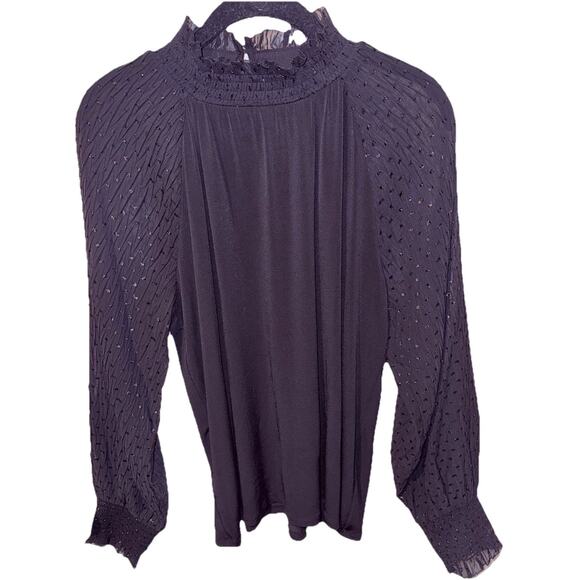 Ann Taylor Black Blouse WSheer Sleeve Metallic Dot Size Medium NWT Holiday Ready - Picture 1 of 8